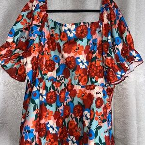 Floral Women's Top - Red and Blue